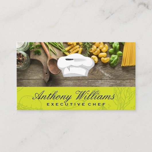 シェフハットとナイフ | Wooden Table of Pastas 名刺 (正面)