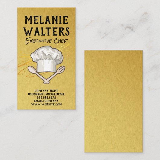 シェフハットと料理用品のロゴ |金ゴールド 名刺 (正面/裏面)