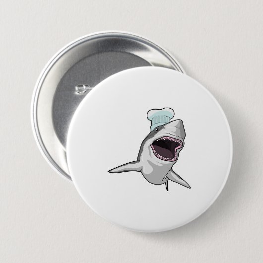 シェフハットと調理師としてのサメ 缶バッジ (正面&裏面)
