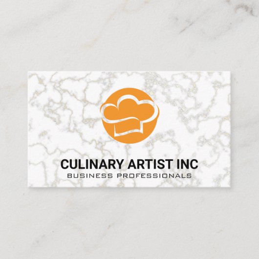 シェフハットオレンジ |大理石背景 名刺 (正面)