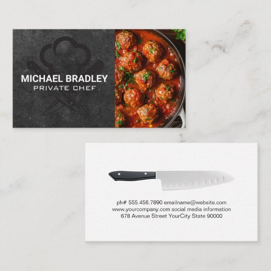 シェフハットナイフ | トマトソース入りのミートボール 名刺 (正面/裏面)