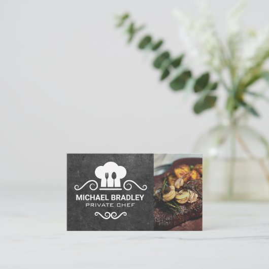 シェフハットフォークナイフ | ステーキ名刺 名刺 (スタンド正面)