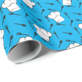 シェフハットフォーク料理パターン調理師ギフト ラッピングペーパー (ロールコーナー)