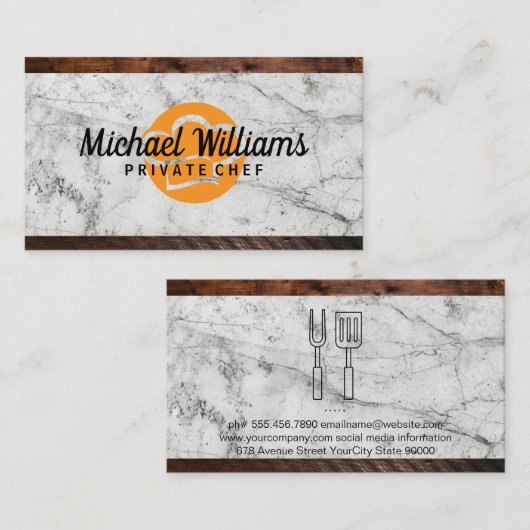 シェフハットロゴ |大理石ウッド 名刺 (正面/裏面)