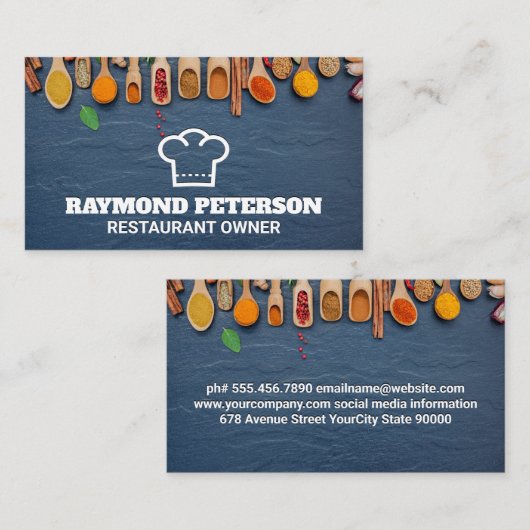 シェフハットロゴ | 木製スプーンのスパイス 名刺 (正面/裏面)