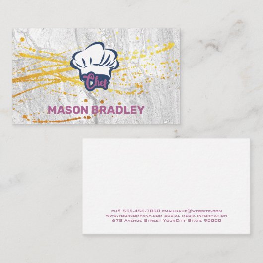 シェフハット |金ゴールド(ばちゃばちゃ)跳ねる |石板 名刺 (正面/裏面)