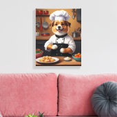 シェフパピーメイキングフードおもしろい犬キッチン キャンバスプリント (インサイチュ (リビング))