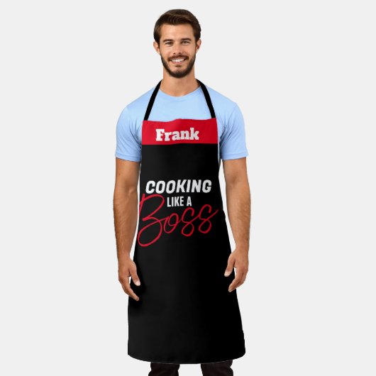 シェフパーソナライズされたネームエプロン、料理のようなボス エプロン (着用した状態)
