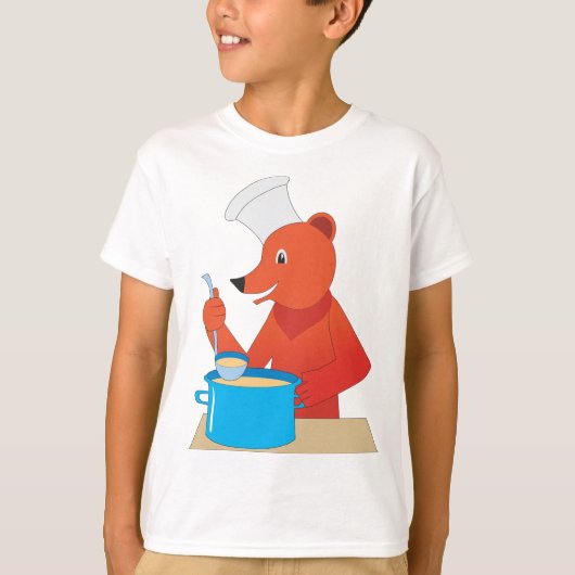 シェフベア料理スープおもしろいアニマルキッチン Tシャツ (正面)