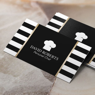 シェフベーカリーケータリングモダンブラック&ホワイトストライプズ 名刺