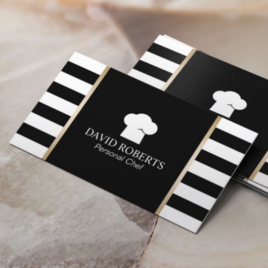 シェフベーカリーケータリングモダンブラック&ホワイトストライプズ 名刺