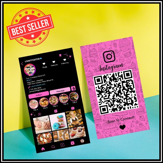 シェフベーカリーInstagramピンクペストリーケータリングQR 名刺