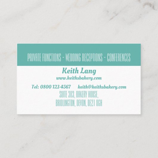 シェフベーカーまたはパティシシェフプロフェッショナル 名刺 (裏面)