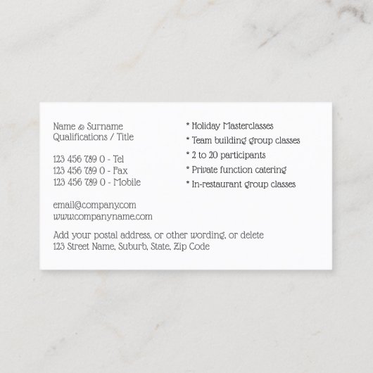 シェフモダン写真|新鮮で健康的なサラダグルメ 名刺 (裏面)