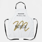 シェフモノグラムホワイト金ゴールドモダンタイポグラフィ名 エプロン (正面)