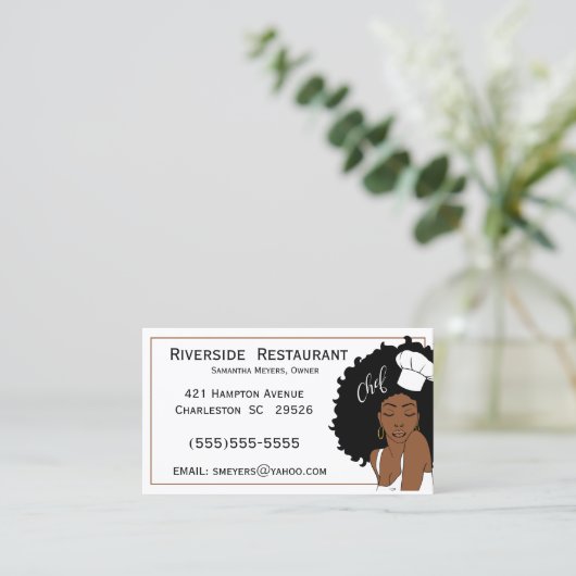 シェフレディーアフリシアンアメリカン女性ビジネスカード 名刺 (スタンド正面)
