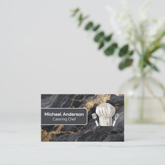 シェフロゴ |大理石 |ケータリング 名刺 (スタンド正面)