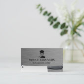 シェフロゴ | 金属製の肉切り包丁 名刺 (スタンド正面)