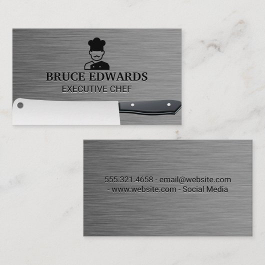 シェフロゴ | 金属製の肉切り包丁 名刺 (正面/裏面)