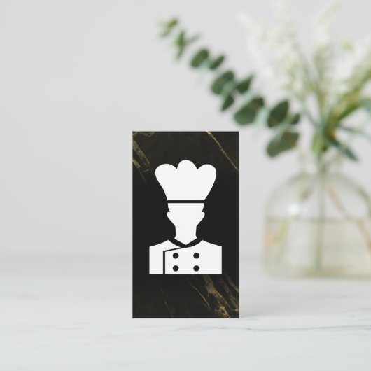 シェフロゴ | 黒大理石 名刺 (スタンド正面)