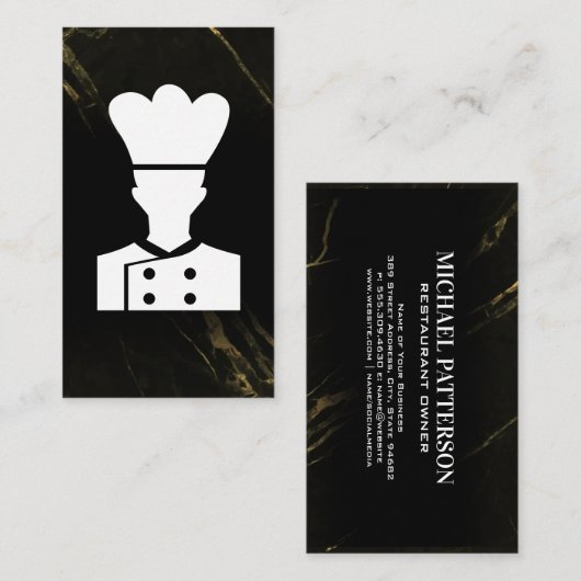 シェフロゴ | 黒大理石 名刺 (正面/裏面)