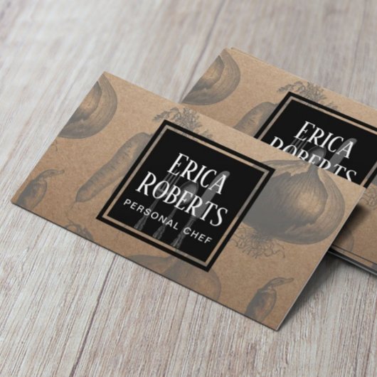 シェフヴィンテージ野菜イラストレーション素朴クラフト 名刺