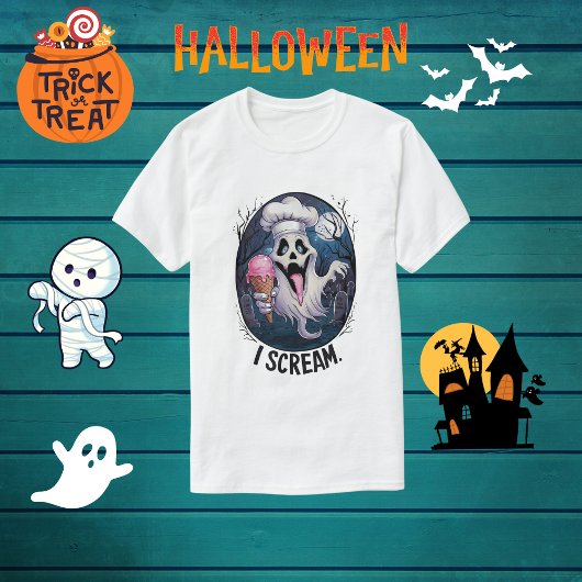 シェフ不気味幽霊アイスクリームおもしろいハロウィンメンズ Tシャツ