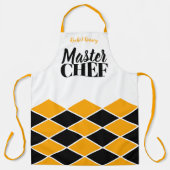 シェフ名パーソナライズされた黒オレンジ市松模様に色 エプロン (正面)