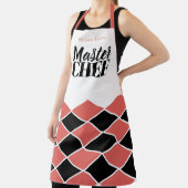 シェフ名パーソナライズされた黒赤市松模様に エプロン (インサイチュ)