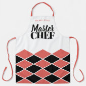 シェフ名パーソナライズされた黒赤市松模様に エプロン (正面)