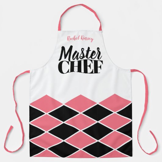 シェフ名パーソナライズされた黒赤市松模様に エプロン (正面)