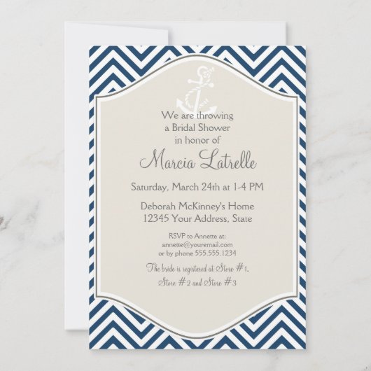 シェフ名門私立校風のロンストライプ航海のモダンいかり 招待状 (裏面)