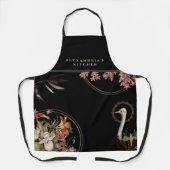 シェフ名+キッチン |黒いリリ芸術的ーフローラ エプロン (正面)