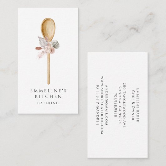 シェフ木製スプーンとフローラケータリング 名刺 (正面/裏面)