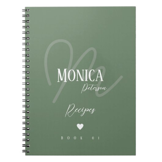 ...シェフ用レシピスタイリッシュセージのモノグラム ノートブック (正面)