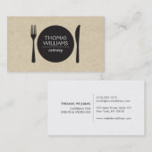 シェフ素朴&レストラン用フォーク&ナイフロゴ 名刺 (正面/裏面)