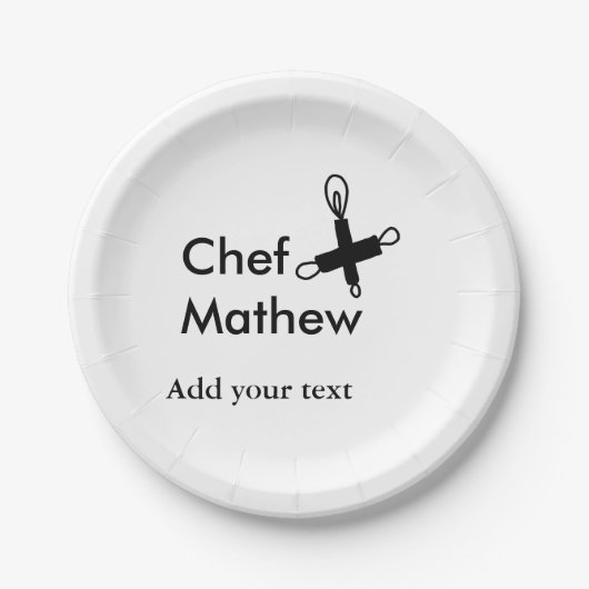 シェフ調理師追加ネーム文字メンキッチンベーカリー ペーパープレート (正面)