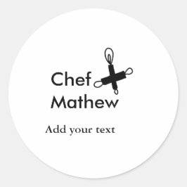 シェフ調理師追加ネーム文字メンキッチンベーカリー ラウンドシール