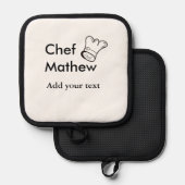 シェフ調理師追加ネーム文字メンキッチンベーカリー 鍋敷き (正面/裏面)