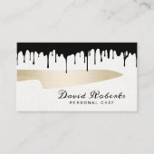 シェフ金ゴールドナイフケータリングモダンブラックドリップ 名刺 (正面)