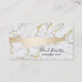 シェフ金ゴールドナイフケータリングモダンホワイトマーブル 名刺 (正面)