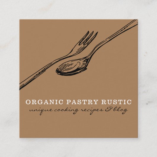 シェフ食べ料理用Food Spoonロゴ スクエア名刺 (正面)