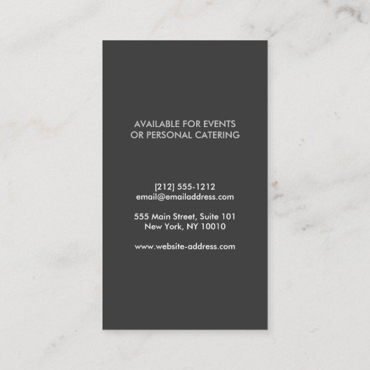 シェフ、ケータリング、レストラン、食べ物のビッグフォークロゴ 名刺 (裏面)