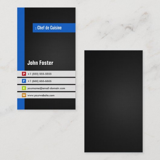 シェフ・デ・キュイシモダンュスタイリッシュ- Blue 名刺 (正面/裏面)