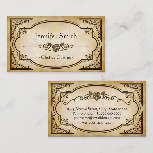 シェフ・ド・キュイジーヌ – エレガントヴィンテージアンティーク 名刺 (正面/裏面)