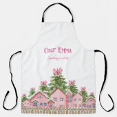 シェフ(名前)ピンクビレッジボウツリークリスマスエプロン エプロン (正面)