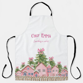 シェフ（名前）ピンクビレッジボウツリークリスマスエプロン エプロン