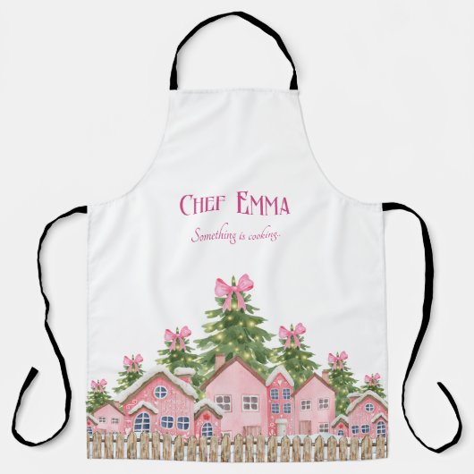 シェフ(名前)ピンクビレッジボウツリークリスマスエプロン エプロン (正面)