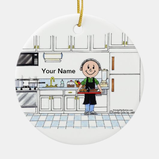 シェフ、帽子なし – 男性 セラミックオーナメント (正面)