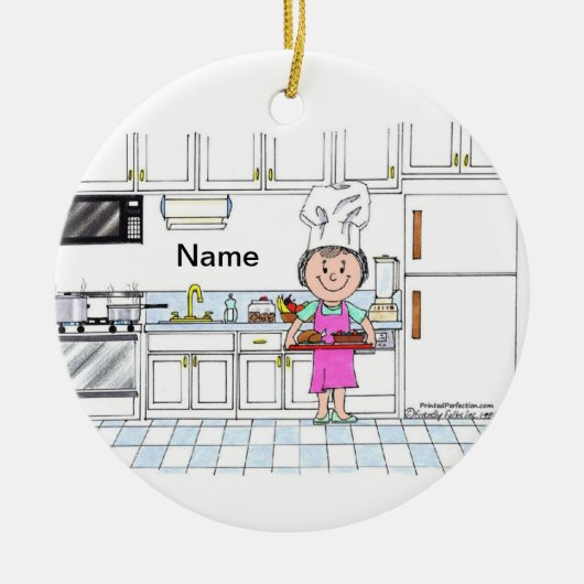 シェフ、帽子付き-女性 セラミックオーナメント (正面)